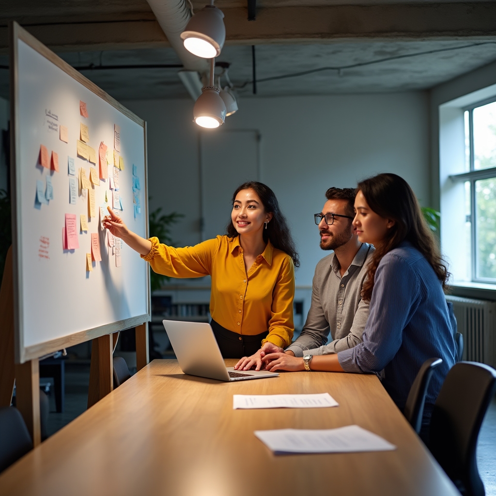 Hikaray-Team arbeitet gemeinsam an einem Tisch in einem modernen Büro